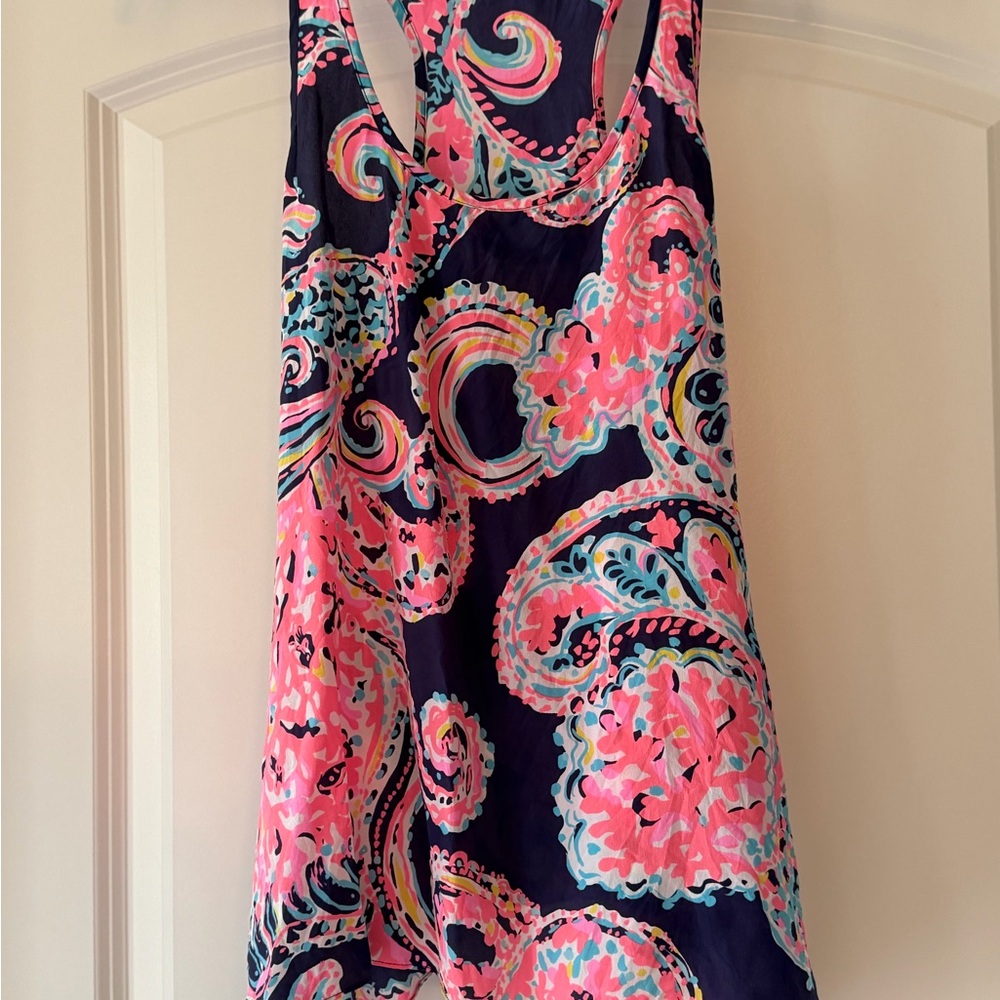 Lilly Pulitzer Women’s Silk Racerback For The Halibut Malie Tank Top Size XS EUC